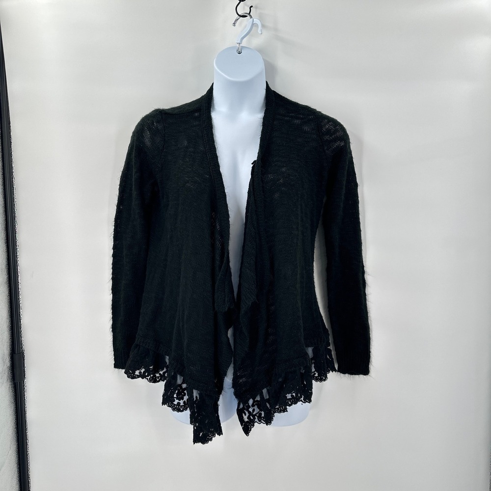 Lace Trim Cardigan Womens XL Black Open Front Boho Romantic Goth Fairy‎ Coquette
